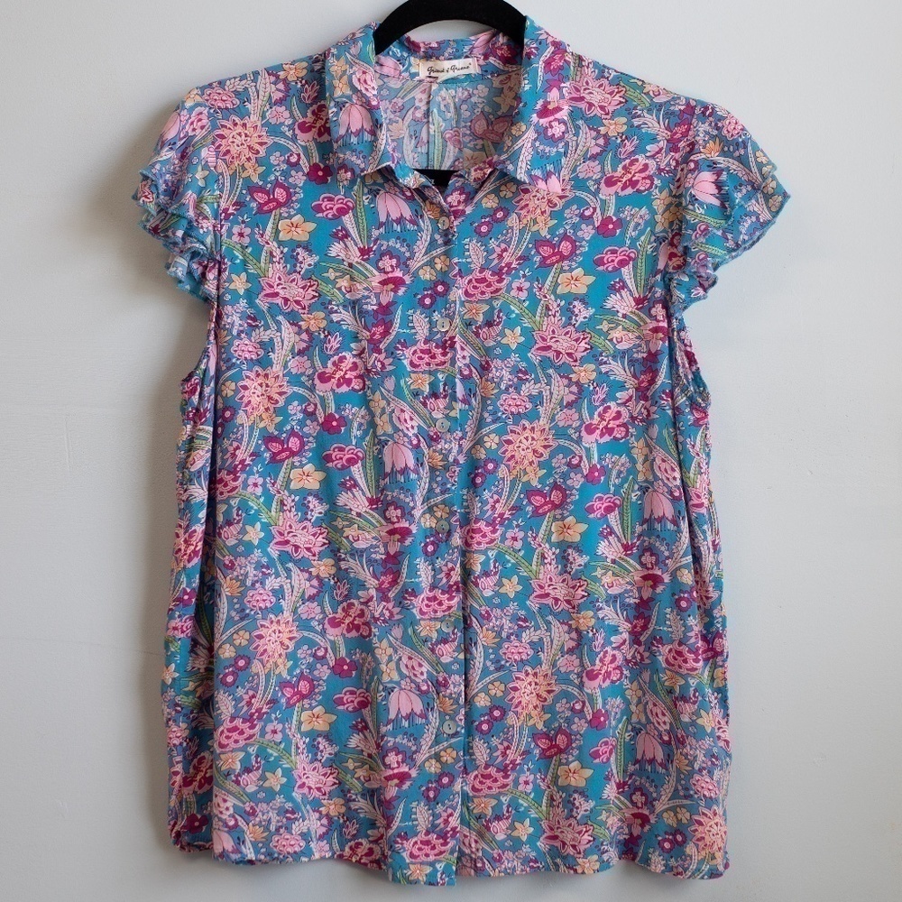 Grand & Greene blue floral print blouse-M